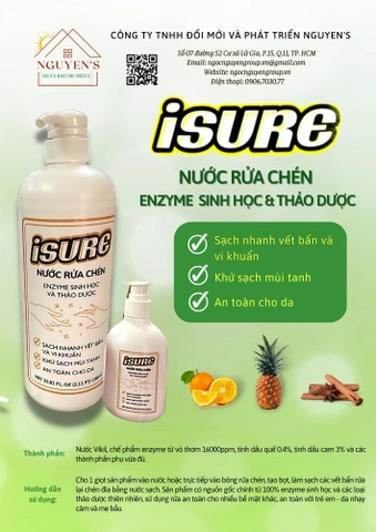 Nước rửa chén enzyme Isure (chai 1000G)